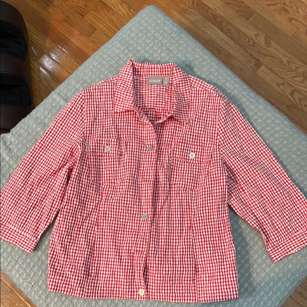 Chico's Red and White Gingham Shirt